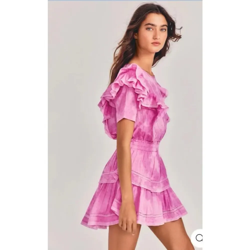 LoveShackFancy Natasha Dress Pink Ruffle Mini Cottagecore Romantic Size L - Picture 12 of 13